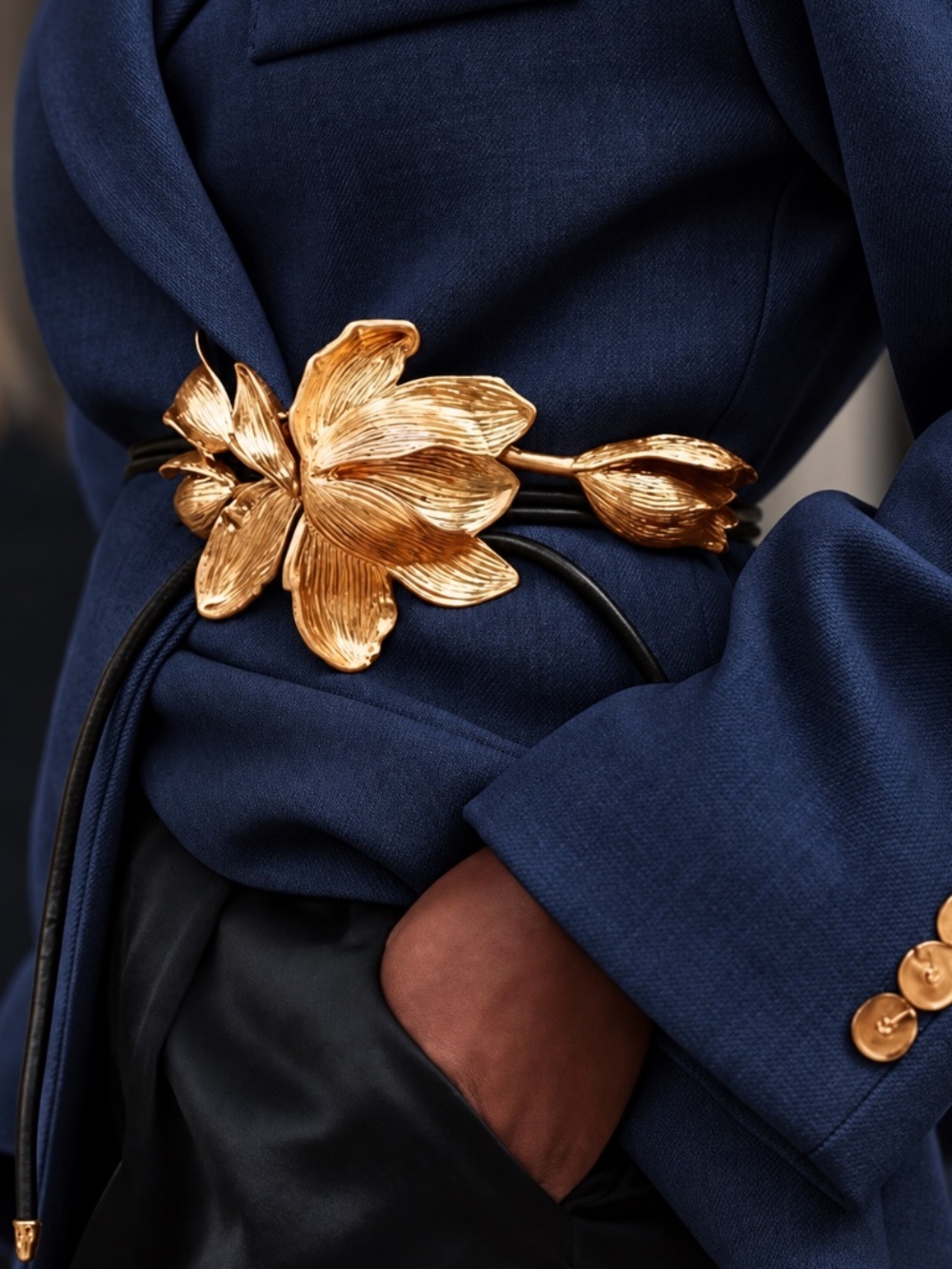 Luxury Sculptural Gold Floral Statement Wrap Belt